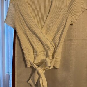Wilfred Cream Ribbed Wrap Crop Top
